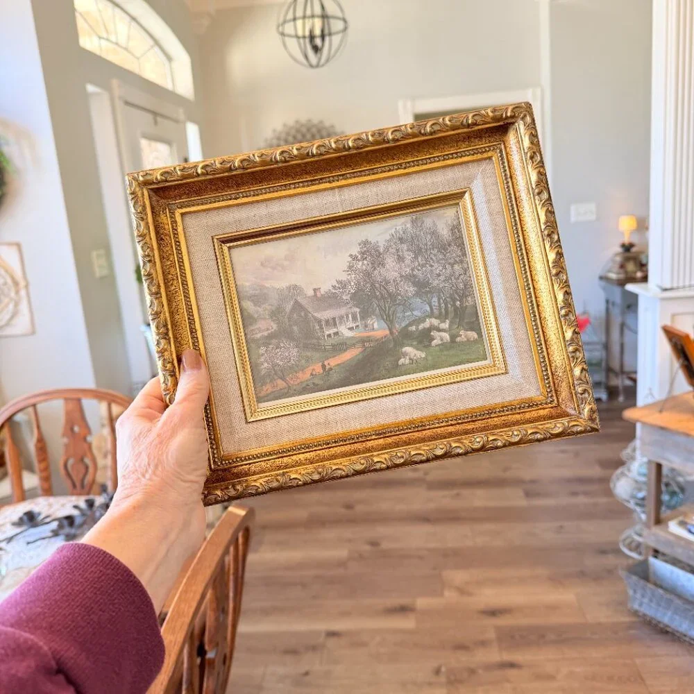 SOLD 1960's Currier & Ives "American Homestead Spring" Framed Lithograph - Picture 11 of 14